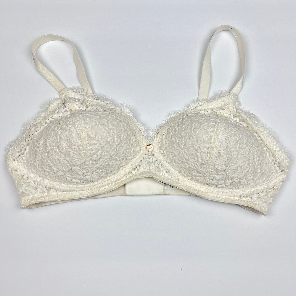 Aerie Bralette Women 36D Real Power Bra Wireless White Lace Cottagecore Coquette